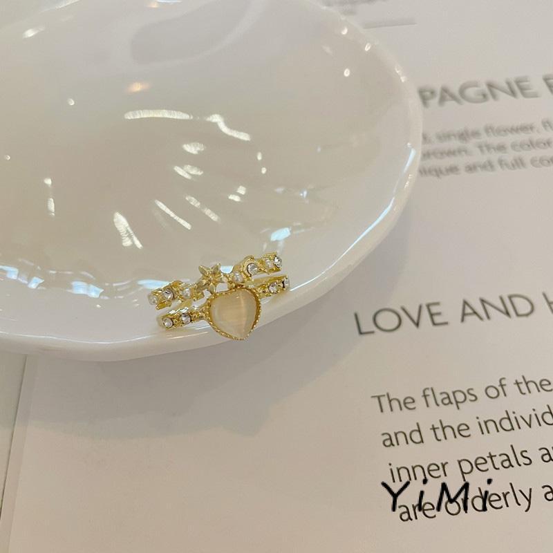 Nhẫn Đính Đá Opal Hình Trái Tim Phong Cách Hàn Quốc Thời Trang