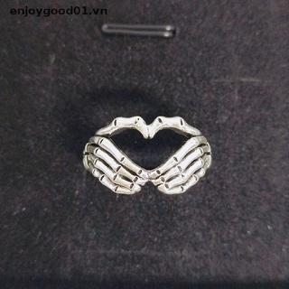 {enjoygood} Silver Plated Hand with Heart Rings Punk Gothic Creative Skeleton Couple Ring .