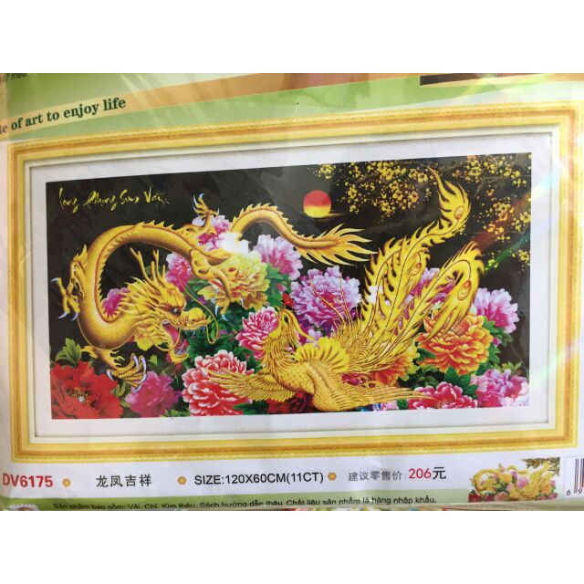 Tranh thêu 3d Long phụng sum vầy dv6175