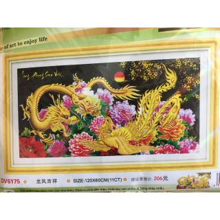 Tranh thêu 3d Long phụng sum vầy dv6175