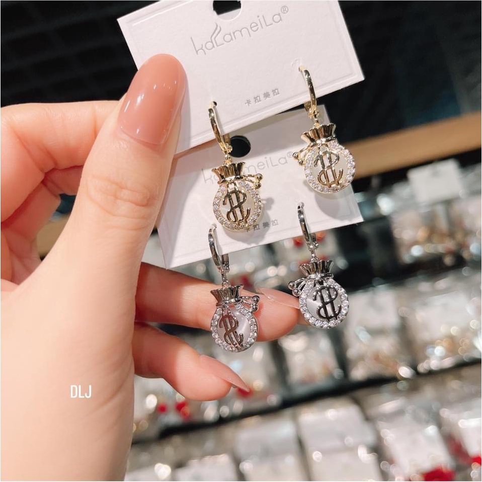 Bông tai nữ bạc thật hình túi tiền hàng hot LINH MIU SILVER