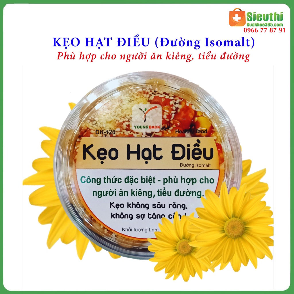 Kẹo hạt điều dành cho người tiểu đường, ăn kiêng, kẹo dinh dưỡng hộp 190g Siêu Thị Sức Khoẻ 365