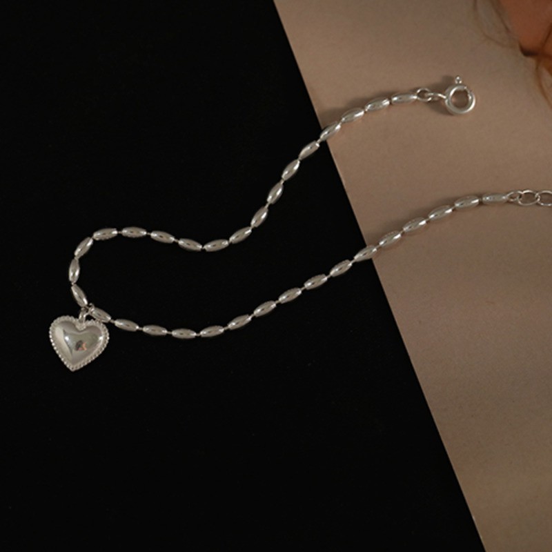 Vòng tay mạ bạc mặt dây hình trái tim phong cách retro thời trang xinh xắn cho nữ