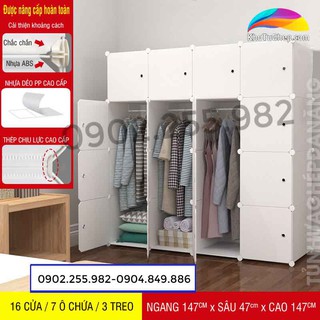 Tủ nhựa ghép 16 ô sâu 47cm thân trắng cửa trắng