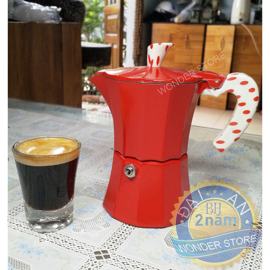 Bình pha cà phê Moka 3 tách phong cách Ý đỏ Rosso