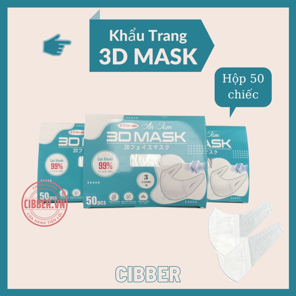 (Hộp 50 Chiếc) Khẩu Trang 3D Mask (An Tâm), Kháng Khuẩn, Chống Bụi Mịn PM 2.5