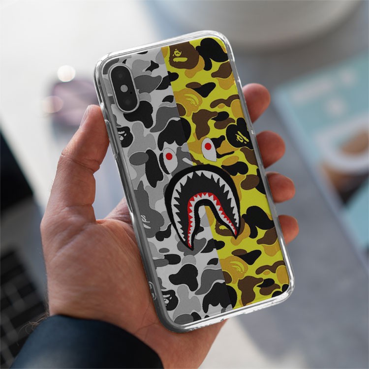 Ốp lưng cá mập BAPE trắng vàng cho Iphone 5 6 7 8 Plus 11 12 Pro Max X Xr BAPPOD00194