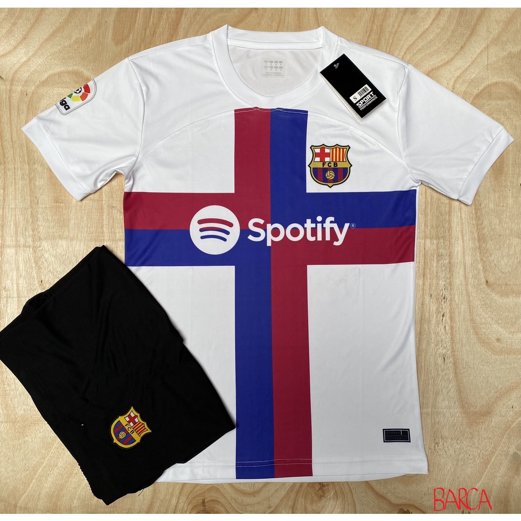 Bộ quần áo CLB Barca trắng thun thái mới 2022