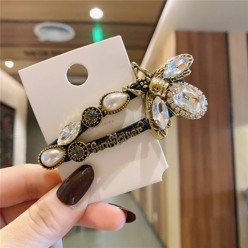 Kẹp Tóc Hình Chú Ong Đính Pha Lê Xanh Lá Phong Cách Retro Âu Mỹ Thời Trang Cho Nữ
