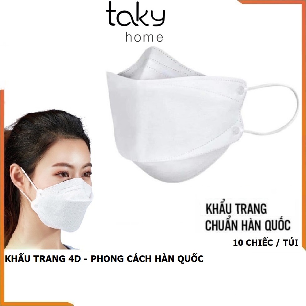 Set 10 Khẩu Trang 4D, 4 Lớp, Lọc Bụi, Kháng Khuẩn, An Toàn, Ôm Sát Mặt, Phong Cách Hàn Quốc TakyHome 7090