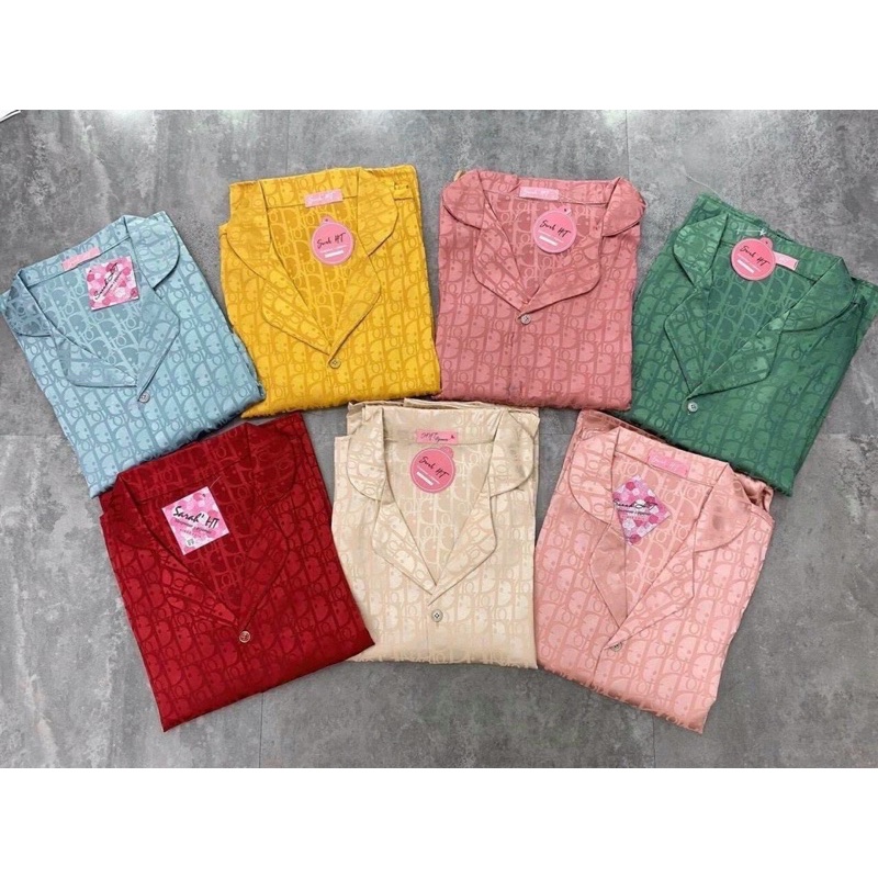 Bộ đồ mặc nhà - Bộ pyjama lụa gấm - Bộ đồ áo dài quần dài