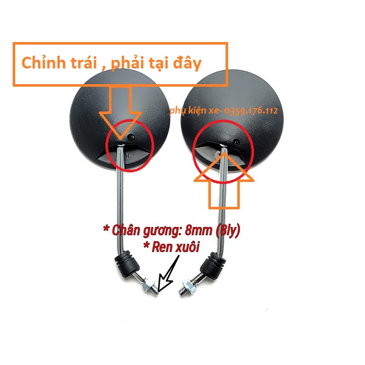 Gương lắp xe điện vespa xe rùa - xe cúp 81 , 82 xe 50cc  Chân 8mm