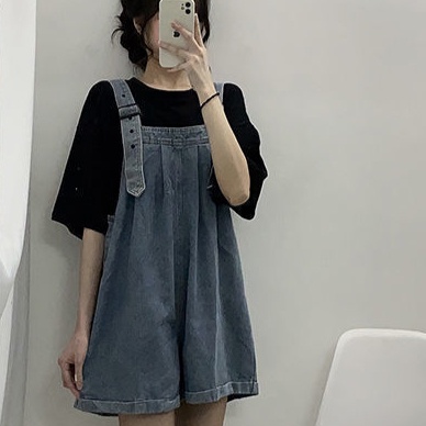 Quần Yếm Denim Ống Rộng Phong Cách Hàn Quốc Thời Trang Mùa Hè Hàng Mới Cho Nữ