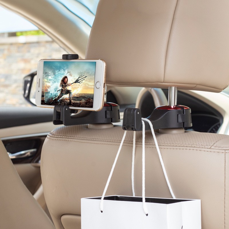 Móc treo đồ ghế sau ô tô cao cấp kèm giá đỡ kẹp điện thoại chất liệu nhựa ABS chịu tải tối đa 8kg