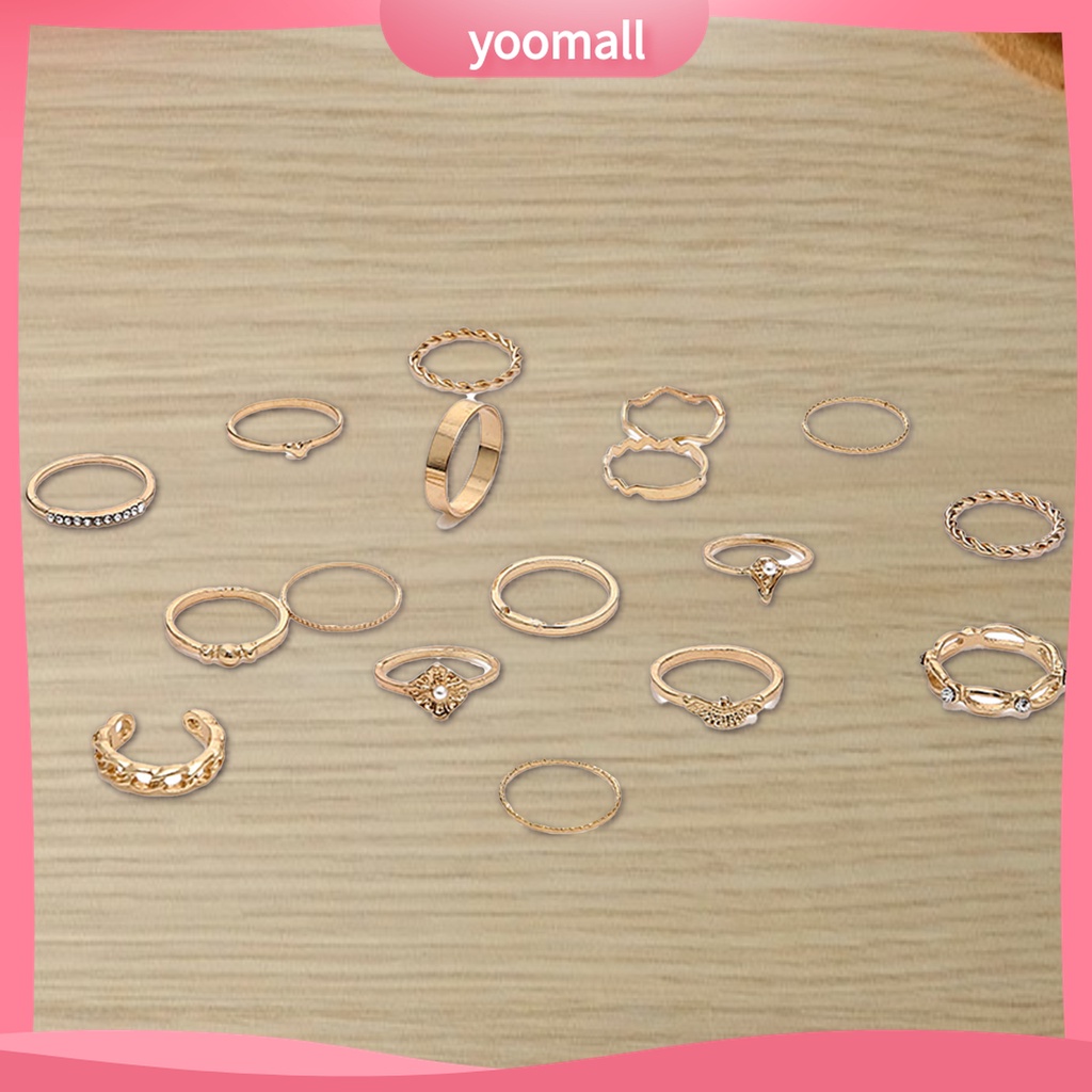 Yomall♡ Set 17 Nhẫn Đốt Ngón Tay Đính Hạt Giả Ngọc Trai