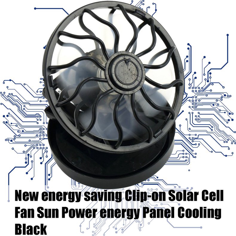 [SPY] New energy saving Clip-on Solar Cell Fan Sun Power energy Panel Cooling Black