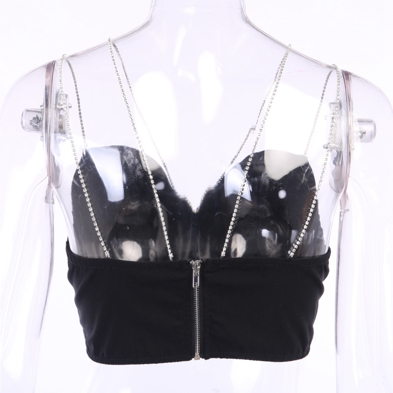 Female Elegant Bodycon Camisole Wrap Top Women Flash Diamond Chain Sexy Crop Tops Strap | WebRaoVat - webraovat.net.vn