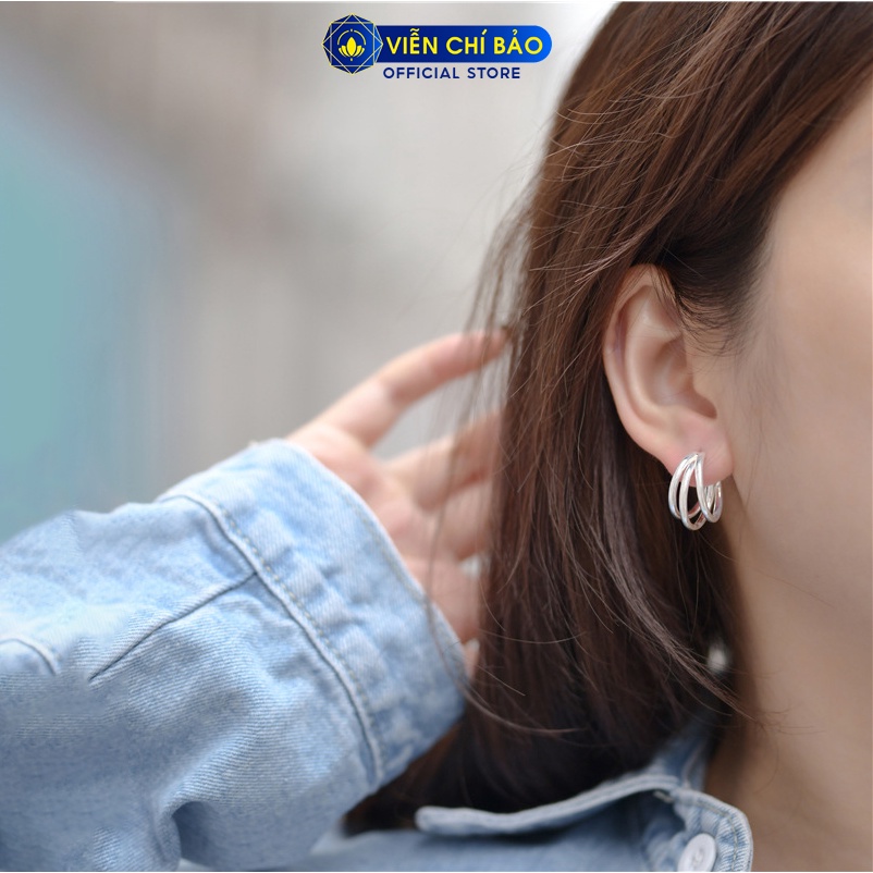 Bông tai bạc nữ 3 vòng chữ C chất liệu bạc Thái 925 thời trang phụ kiện trang sức nữ Viễn Chí B000287
