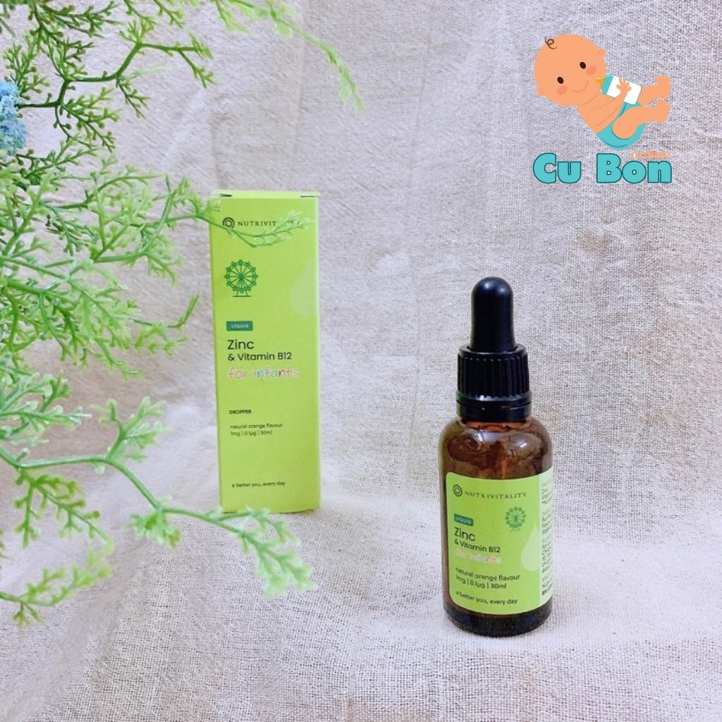 Kẽm giọt hữu cơ ZinC và vitamin B12 Nutrivitality UK 30ml Cho bé từ sơ sinh biếng ăn tăng sức đề kháng