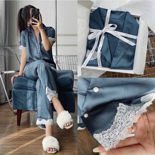 Bộ lụa dài tay pha ren hàng full box