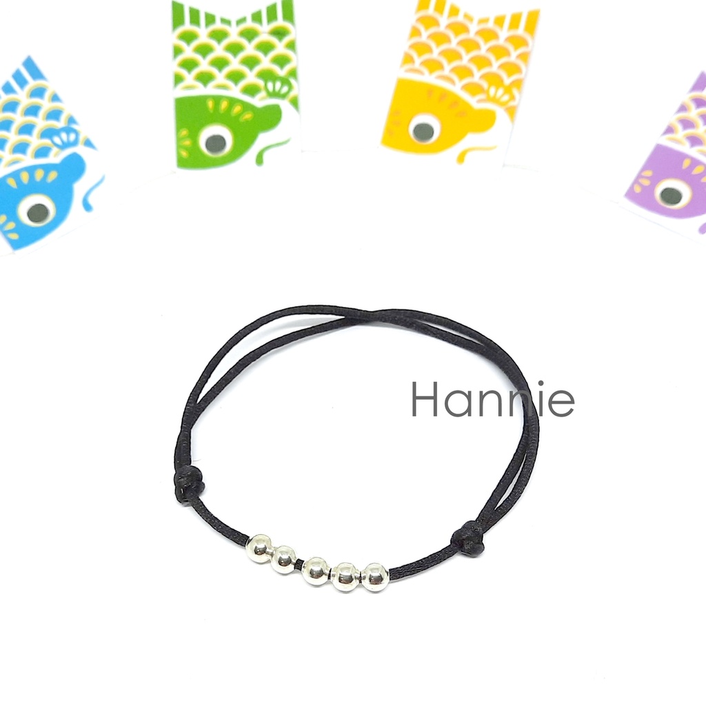(Đỏ/Đen) Vòng tay dây đỏ đen 1.5mm hạt bi màu vàng may mắn - Dây đeo tay nam nữ đơn giản handmade