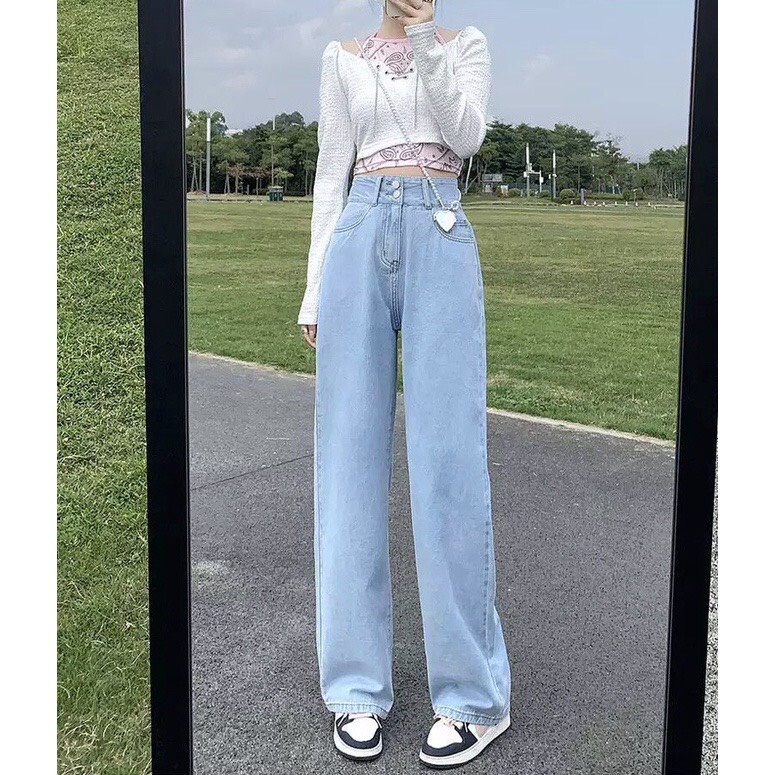 Quần jean bò ống suông rộng xuông nữ jeans cạp cao style jeanhot_123 ms02