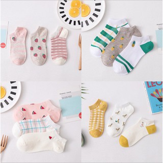 Combo 3 đôi tất vớ nữ socks cổ ngắn cotton Caramella