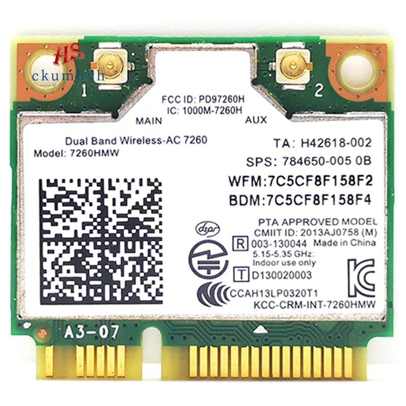 Card Wifi Không Dây Mini Pcie Ac 7260 Pci Express 802.11ac 2x2 Wi-Fi 7260hmw Bluetooth 4.0