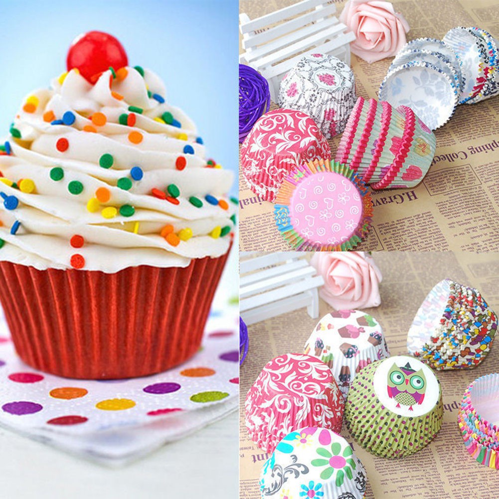 Bộ 100 cốc giấy đựng bánh cupcake