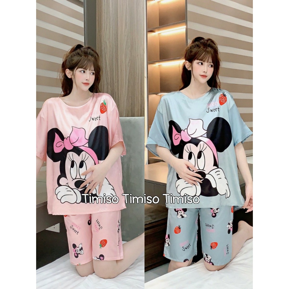 Bộ đồ Bầu LỬNG thiết kế hoạ tiết hoạt hình siêu kute chất LỤA mềm mịn, mát mẻ cho mẹ bầu BL863