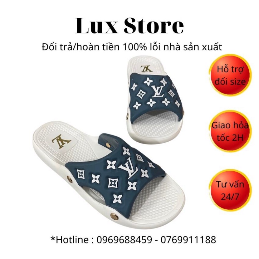 Dép quai ngang nam nữ LV đế đúc nguyên khôi siêu nhẹ, dép lê tai thỏ, dép bánh mỳ full box - Lux Store