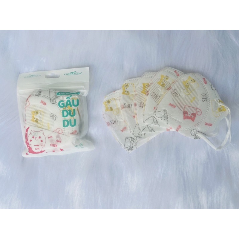 Thùng 500 cái khẩu trang gấu du du Famapro,khẩu trang cho bé Famapro(10 cái/túi)