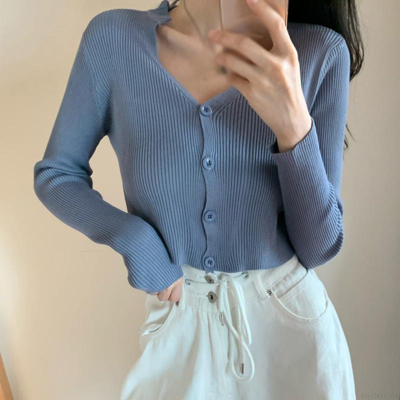 Áo Cardigan Dệt Kim Mỏng Tay Dài Cổ Chữ V Thời Trang Mùa Thu Hàn Quốc Cho Nữ