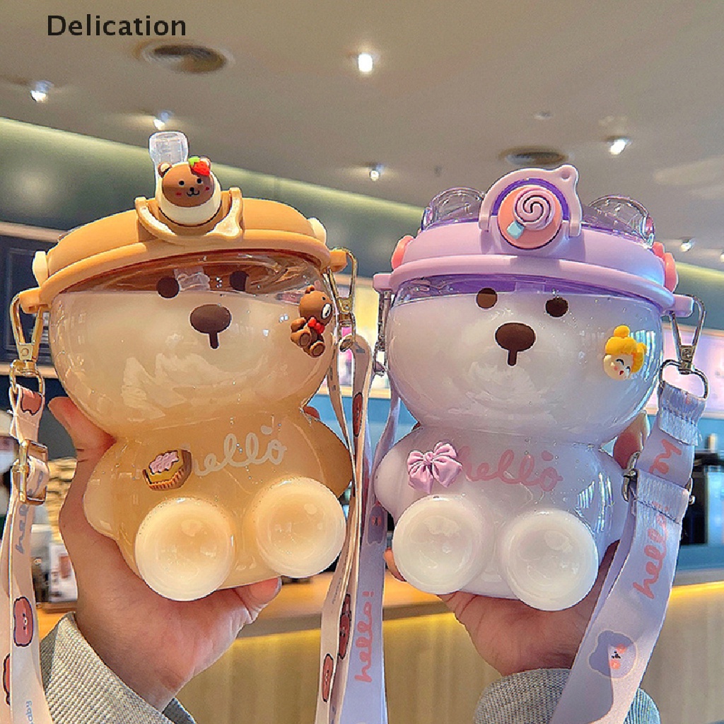 Bình Nước Cỡ Lớn Có Ống Hút Hình Gấu Dễ Thương Cho Bé Gái