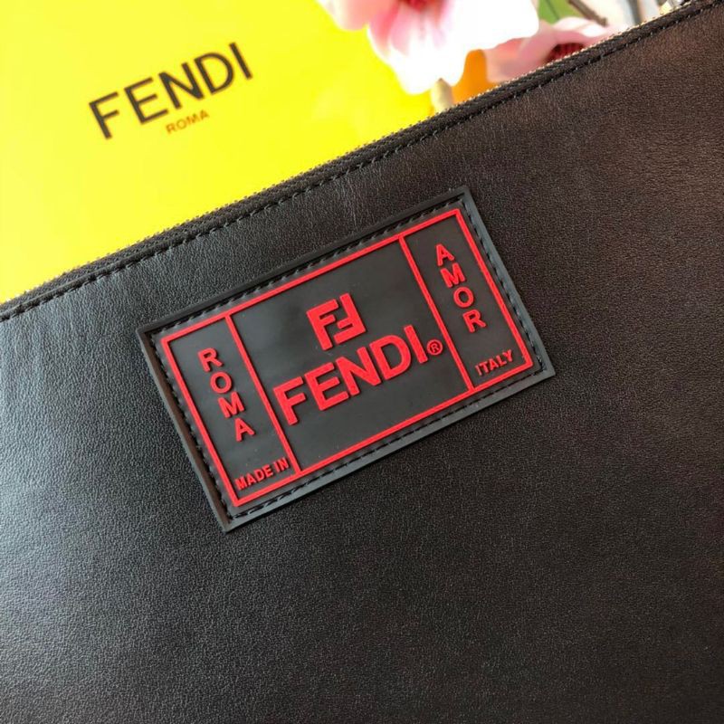 clutch cầm tay nam nữ da thật dáng dài kéo khóa họa tiết bắt mắt Fendi FD