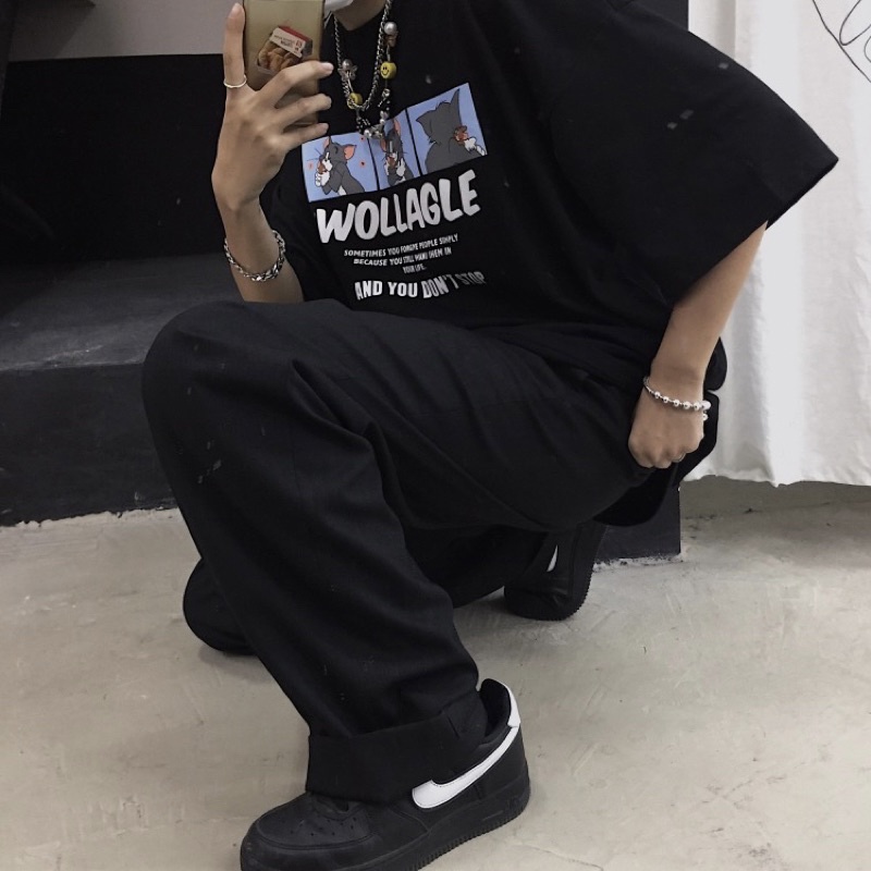 Áo thun tay lỡ nam nữ, áo phông unisex form rộng chất cotton in hình mèo