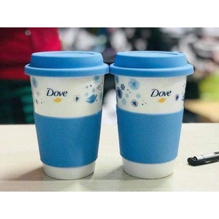 (BG) Cốc sứ Dove có nắp đậy silicon