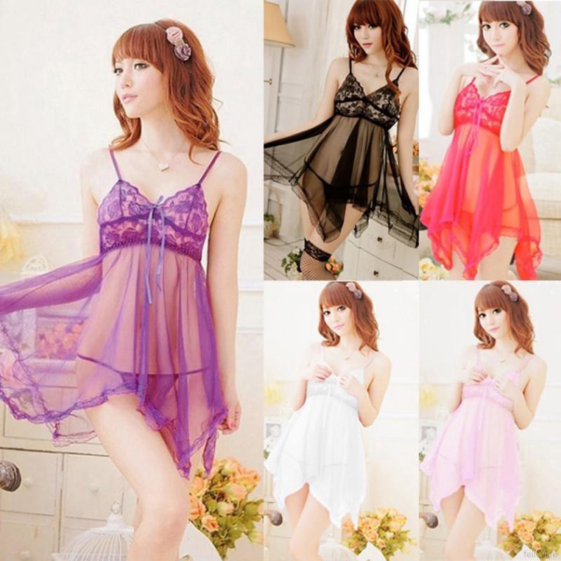 Bộ đồ ngủ ren trễ vai + quần lót quyến rũ