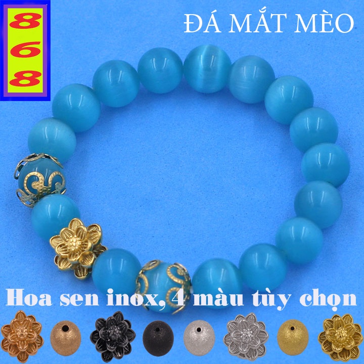 Chuỗi Tay Màu Xanh Biển 8 ly, 10 ly, 12 ly, 14 ly Mix Hoa Sen Inox VMEXBHSBKV10 - Phong Thủy 868