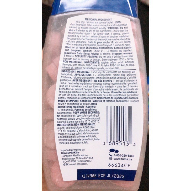 Viên Nhai Tums Extra Strength 750mg 100 Viên - Hàng Mỹ