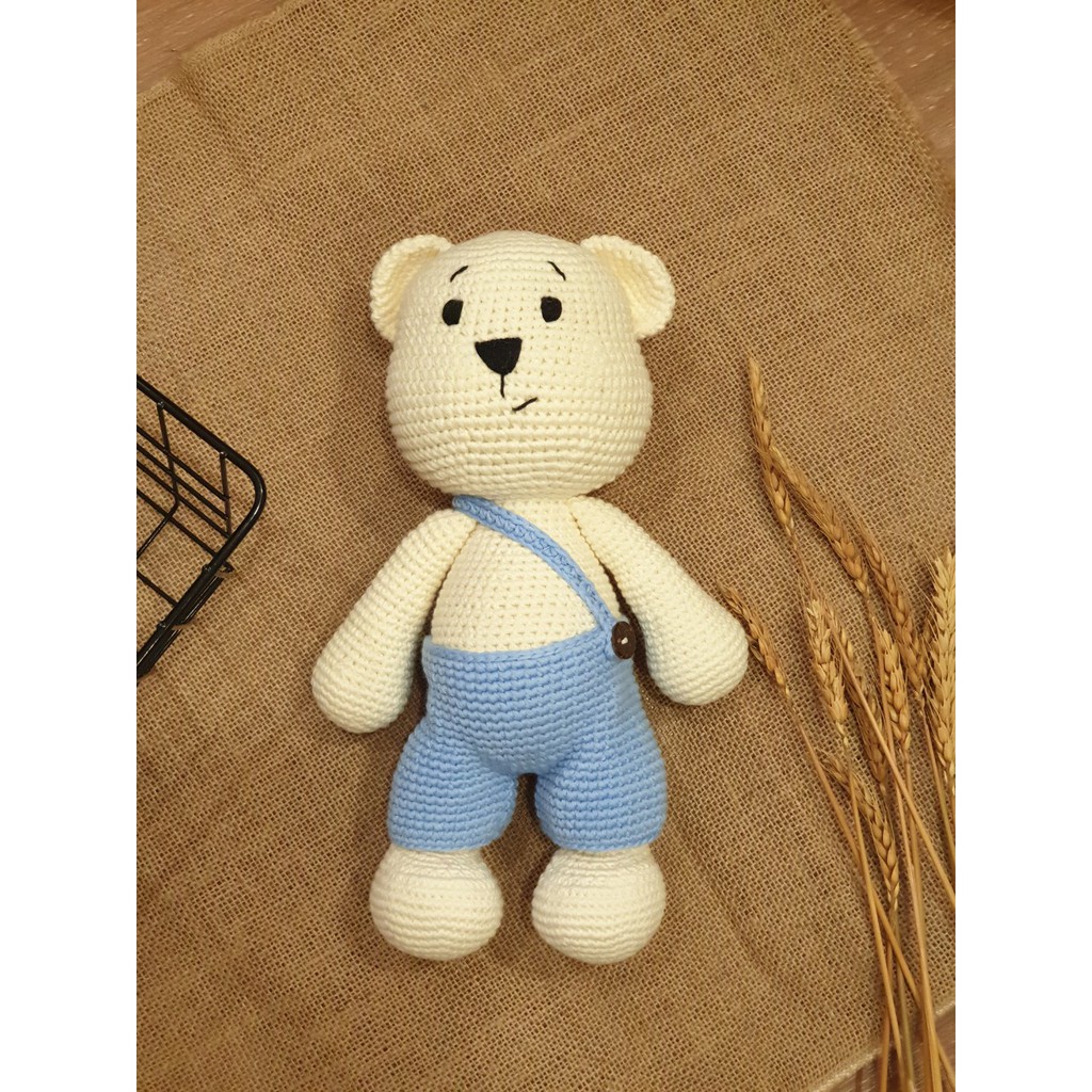 Gấu bông handmade - Gấu bông dễ thương quà tặng độc đáo cho bé yêu - Gấu quần yếm lệch handmade - SP000036