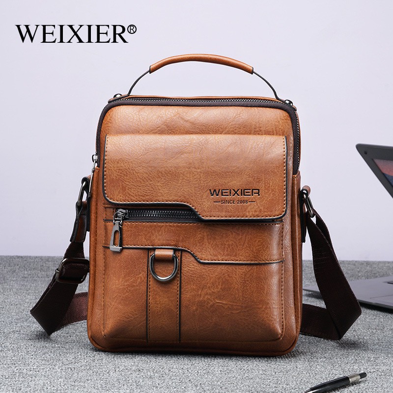 Túi đeo chéo nam da bò có quai xách WEIXIER T55 26x22x8cm (Nâu đậm - Nâu sáng - Đen) | BigBuy360 - bigbuy360.vn