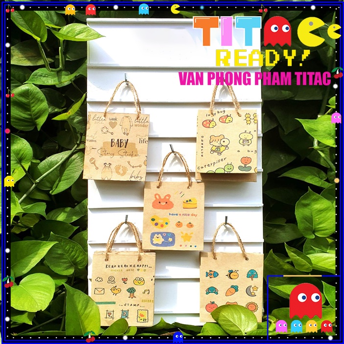 Túi giấy thiết kế mini vintage kraft họa tiết có quai xinh xắn kích thước 9*12*3cm