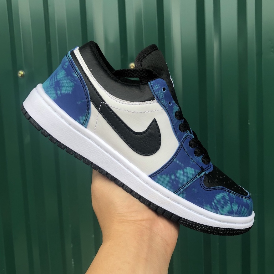 Giày thể thao Jordan cổ thấp xanh loang nước biển, giày sneaker JD1 low Tie Dye nam nữ đầy đủ bill box