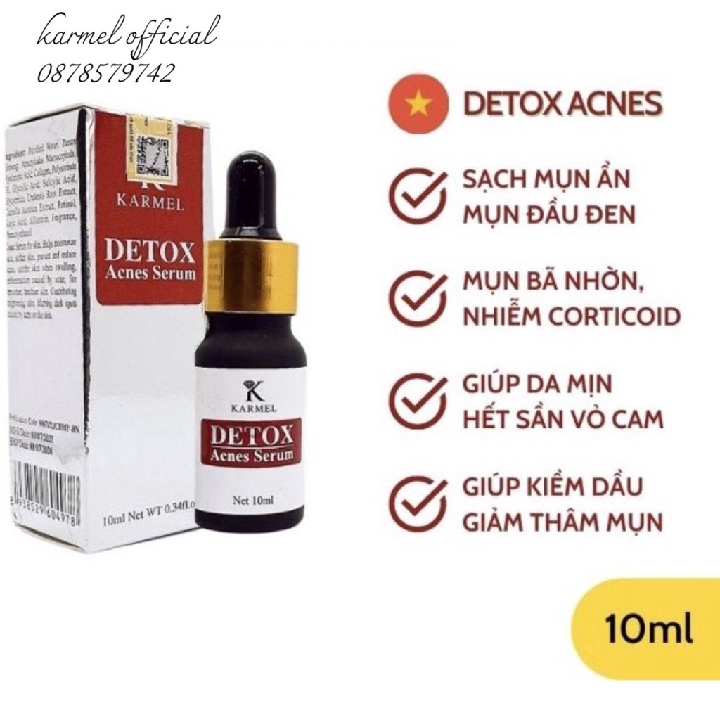 Serum giảm mụn mờ thâm- kamel Detox acnes 10ml, mĩ phẩm giảm thâm mụn