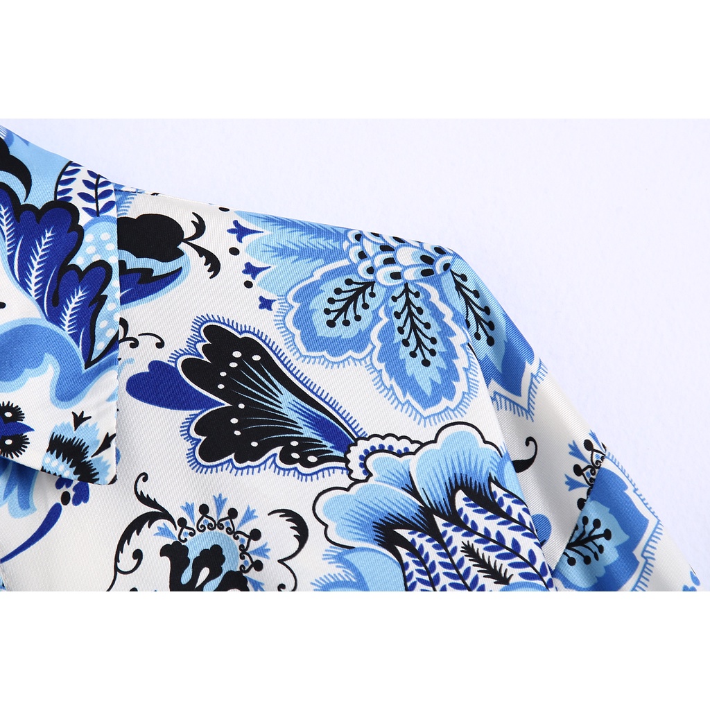 Zara Morocco full tag - Áo Zara sơ mi họa tiết hoa xanh mát AH02SMG40N10