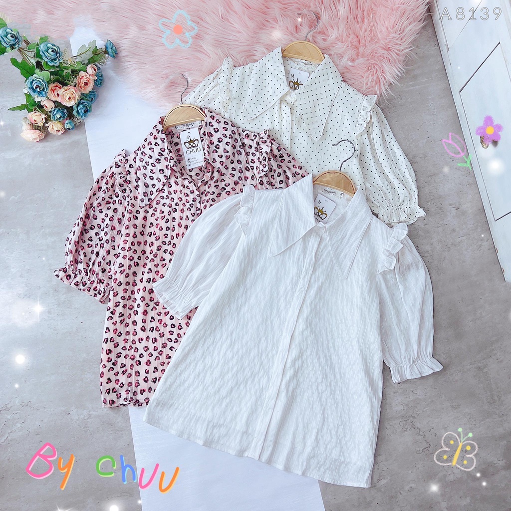 Áo sơ mi họa tiết nữ tay phồng bo chun CHUU A8139