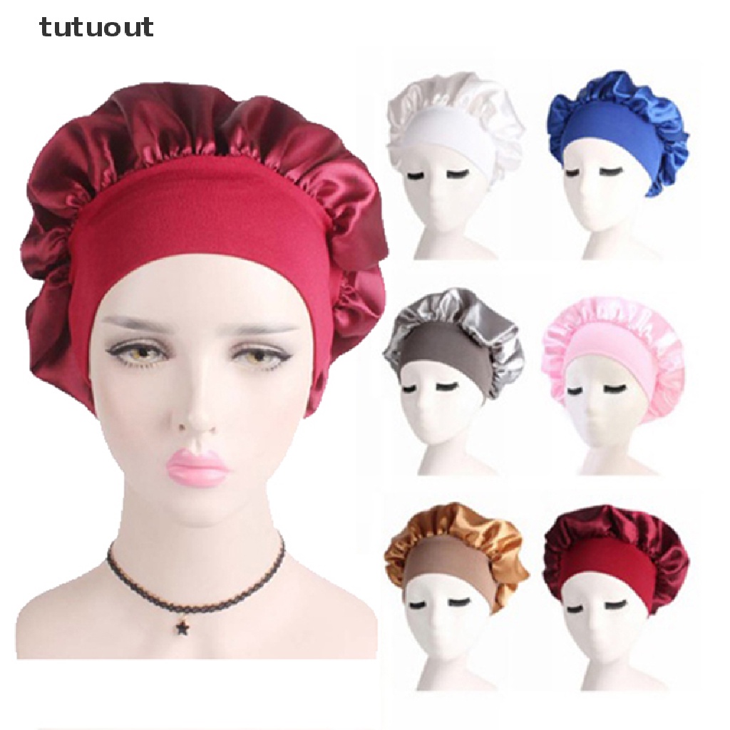 tutuout Solid Satin Bonnet Hair Styling Sleep Hat Wrap Shower Cap Hair Styling Tools TU