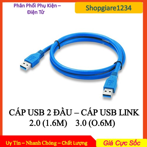 [Mã ELFLASH3 hoàn 10K xu đơn 20K] CÁP USB LINK - Dây USB 2 đầu đực 2.0/ 3.0 (Màu xanh) - LOẠI TỐT