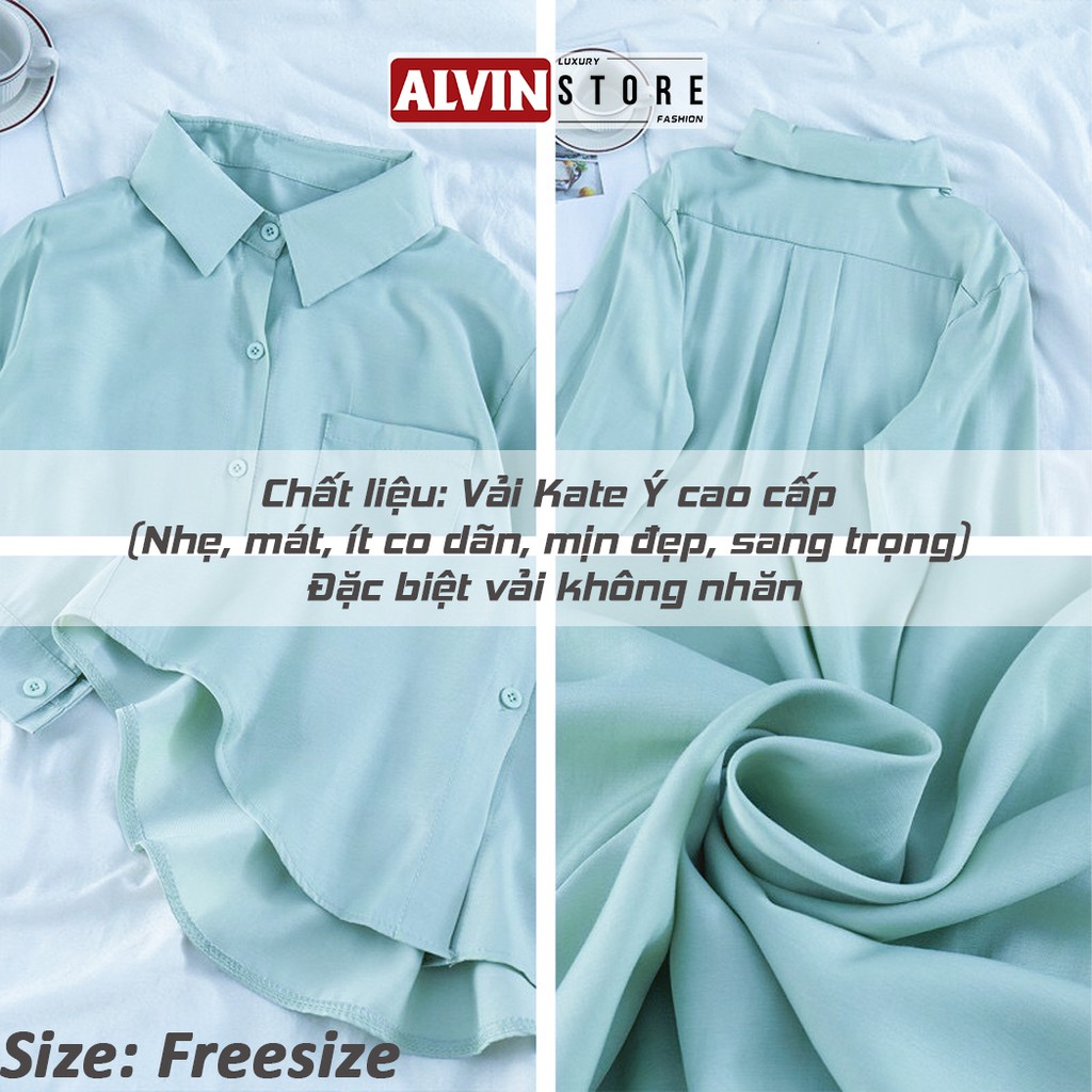 Áo Sơ Mi Nữ 💖FREESHIP💖 Áo Sơ Mi Form Rộng Alvin Store - Sơ Mi Nữ Hàn Quốc (Có Túi) 10002